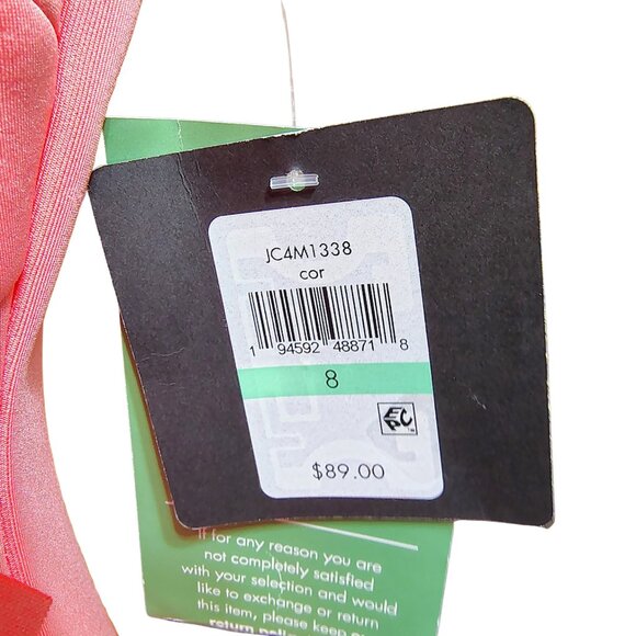 JH Evenings Coral Sheath Dress Size 8 NWT Satin Flower Waist Knee Length Formal - Picture 12 of 12